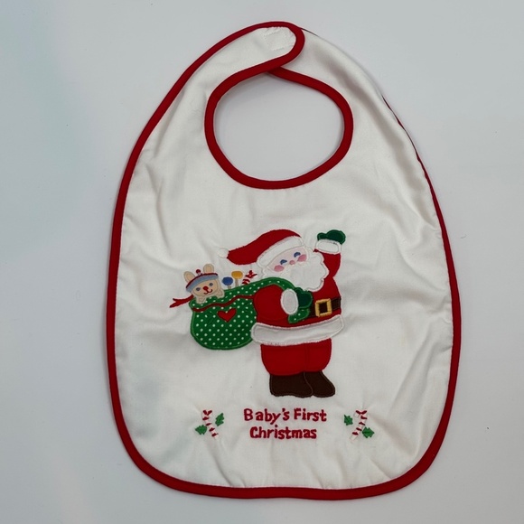 VTG 90s House of Hattan Xmas Bib Babys First Christmas Holiday Santa Embroidered - Picture 1 of 8